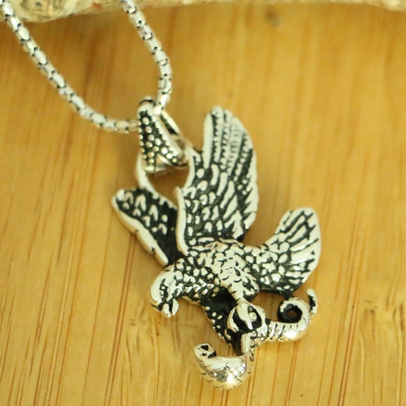 Sterling Silver EAGLE & COBRA Men's Necklace - Picture 3 of 8
